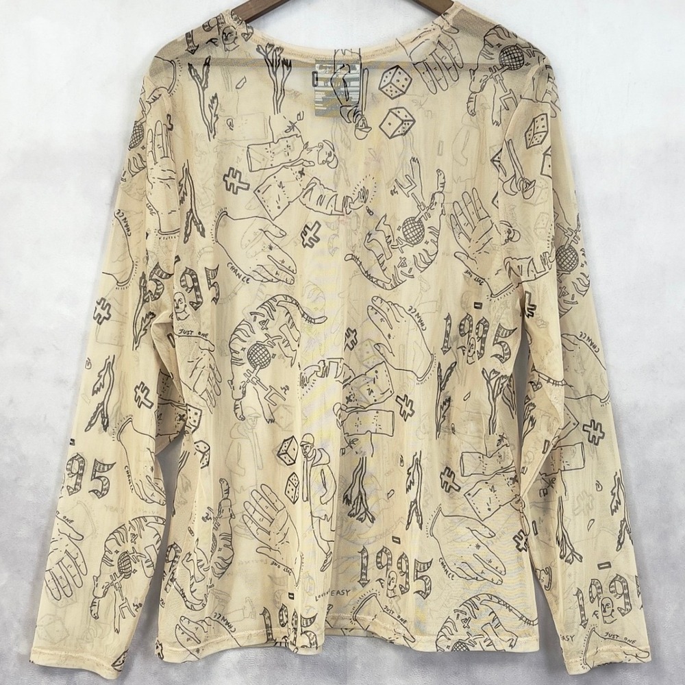 Forever 21 Yuki Haze Mesh Graphic Top Women 3X Sheer Doodle Print Street Indie - Picture 5 of 11